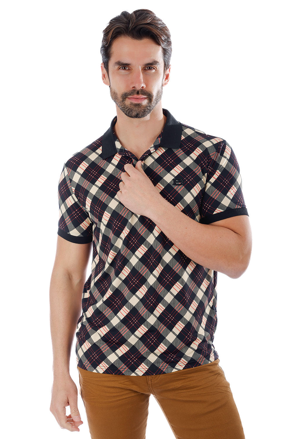 BARABAS Men Plaid Checkered Short Sleeve Polo shirts 3PM01