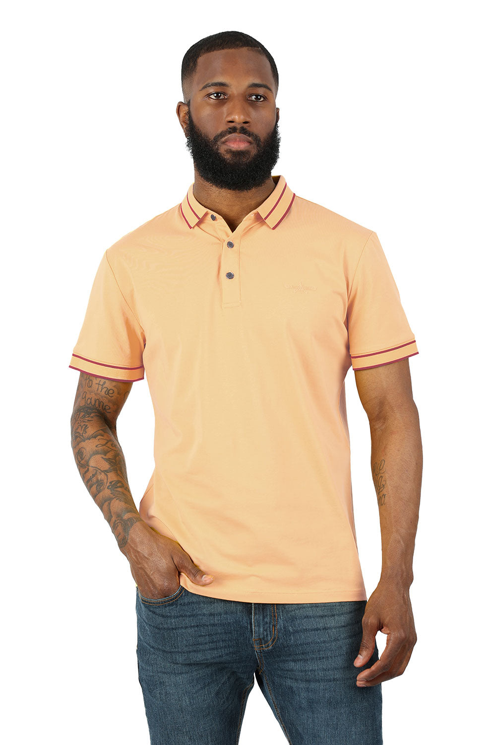 Barabas Men's Solid Color with Logo Polo Shirts 3PP832 Apricot