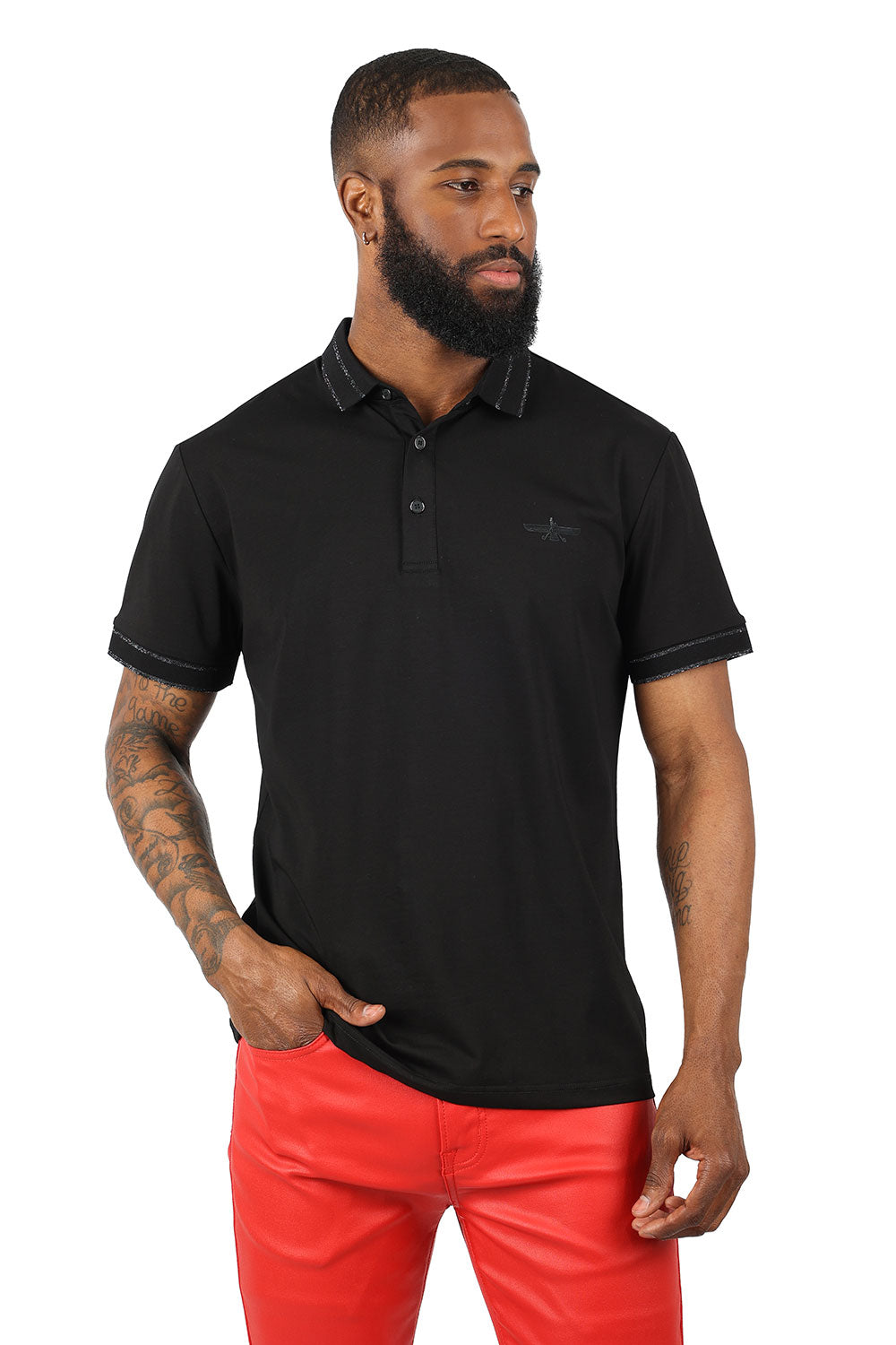 Barabas Men's Solid Color with Logo Polo Shirts 3PP832 Black