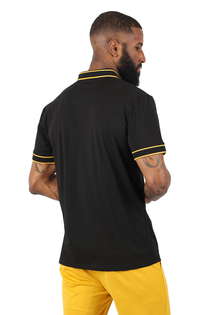Barabas Men's Solid Color with Logo Polo Shirts 3PP832 Black Gold