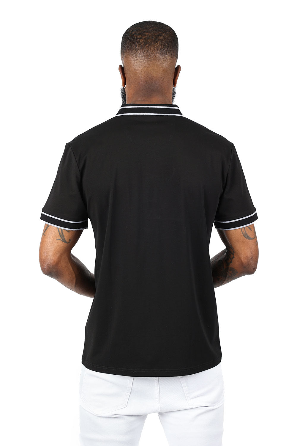 Barabas Men's Solid Color with Logo Polo Shirts 3PP832 Black Silver