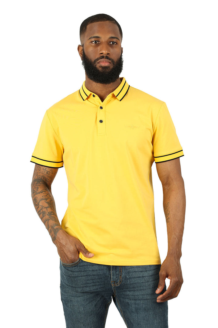 Barabas Men's Solid Color with Logo Polo Shirts 3PP832 Mustard