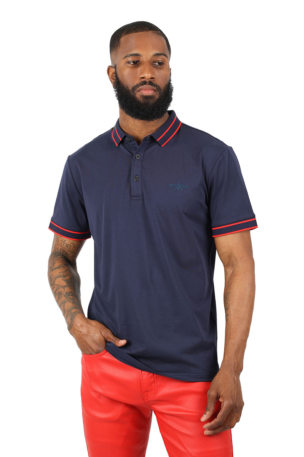 Barabas Men's Solid Color with Logo Polo Shirts 3PP832 Navy Red