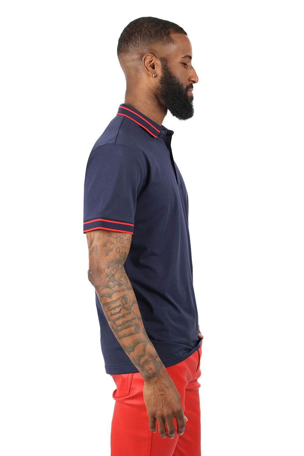 Barabas Men's Solid Color with Logo Polo Shirts 3PP832 Navy Red