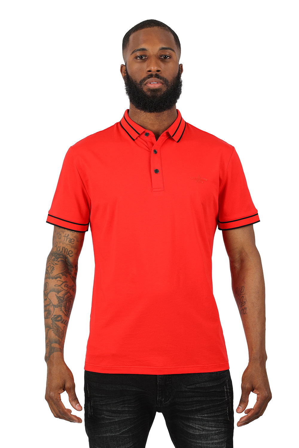 Barabas Men's Solid Color with Logo Polo Shirts 3PP832 Red Black
