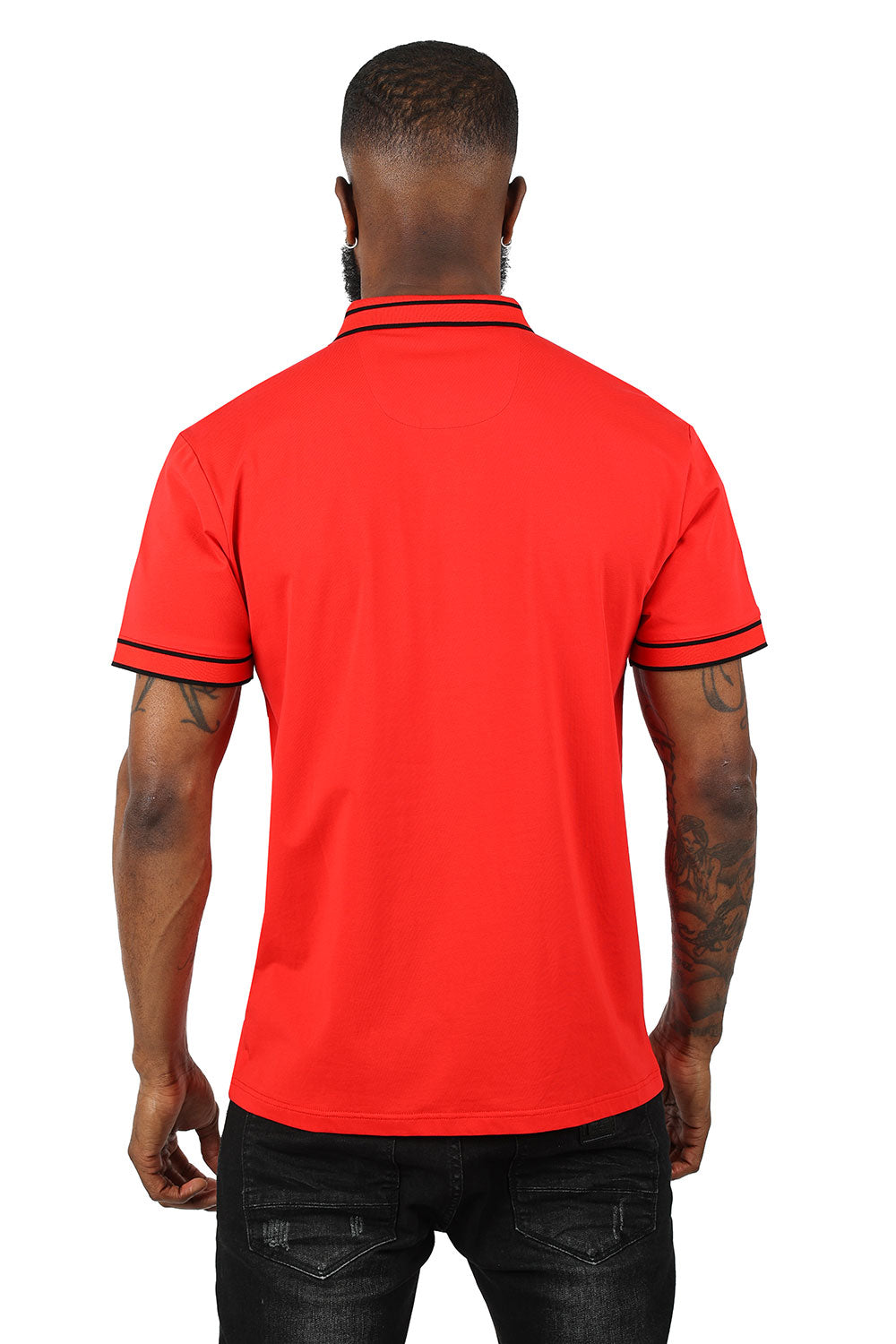 Barabas Men's Solid Color with Logo Polo Shirts 3PP832 Red Black