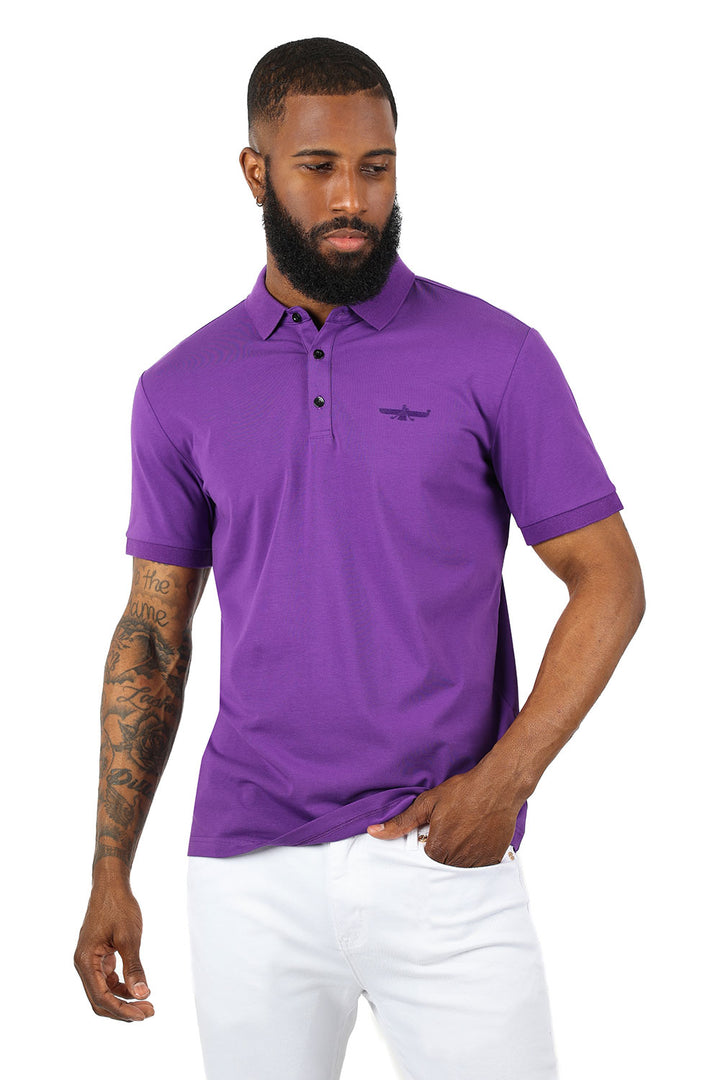 Barabas men's Solid Color With Logo Polo Shirts 3PP833 Purple