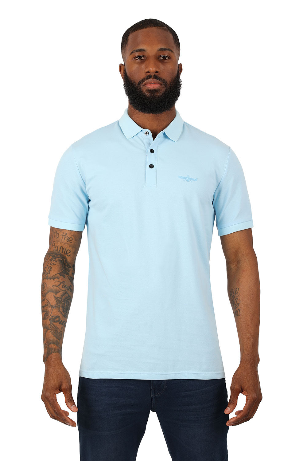 Barabas men's Solid Color With Logo Polo Shirts 3PP833 Sky