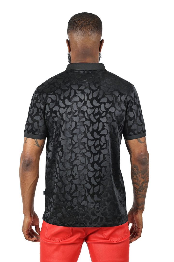 Barabas Men's Petal Floral Short Sleeve Polo Shirt 3PP834 Black