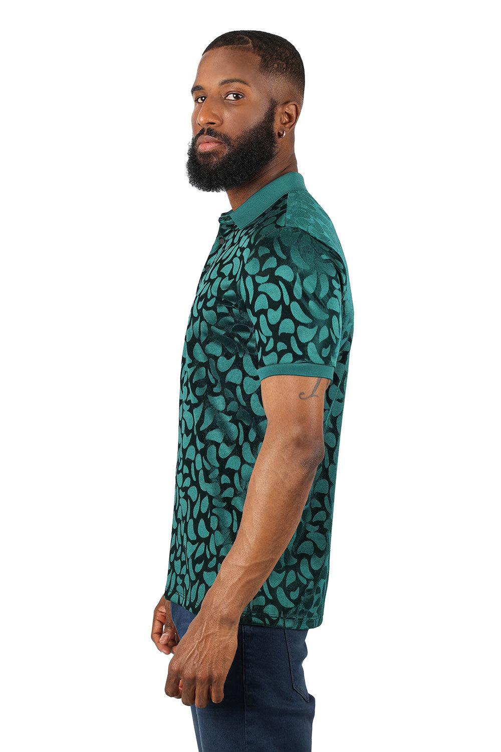 Barabas Men's Petal Floral Short Sleeve Polo Shirt 3PP834 Emerald