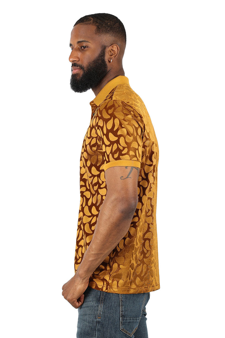 Barabas Men's Petal Floral Short Sleeve Polo Shirt 3PP834 Gold