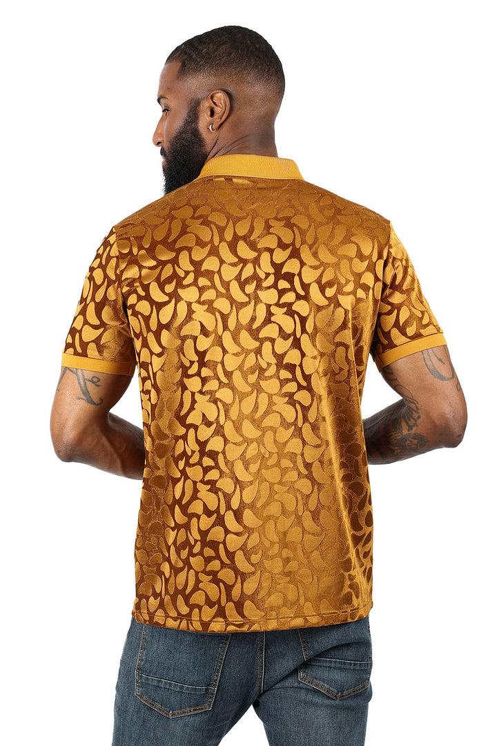 Barabas Men's Petal Floral Short Sleeve Polo Shirt 3PP834 Gold