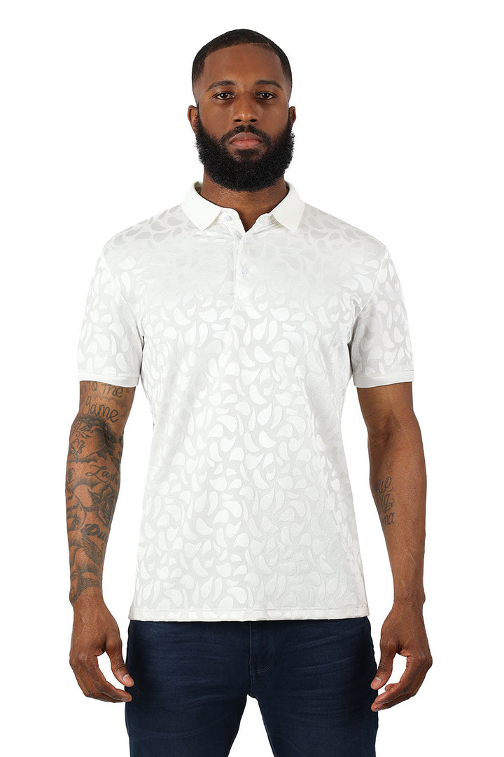 Barabas Men's Petal Floral Short Sleeve Polo Shirt 3PP834 White