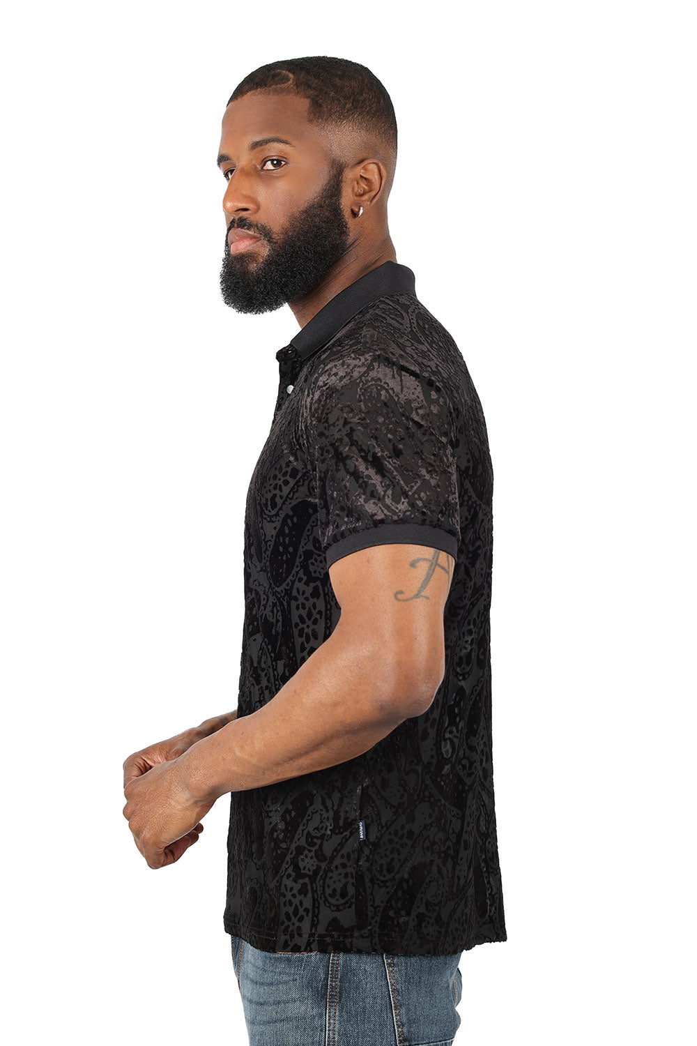 Barabas Men's Floral Paisley Short Sleeve Polo Shirts 3PP836 Black