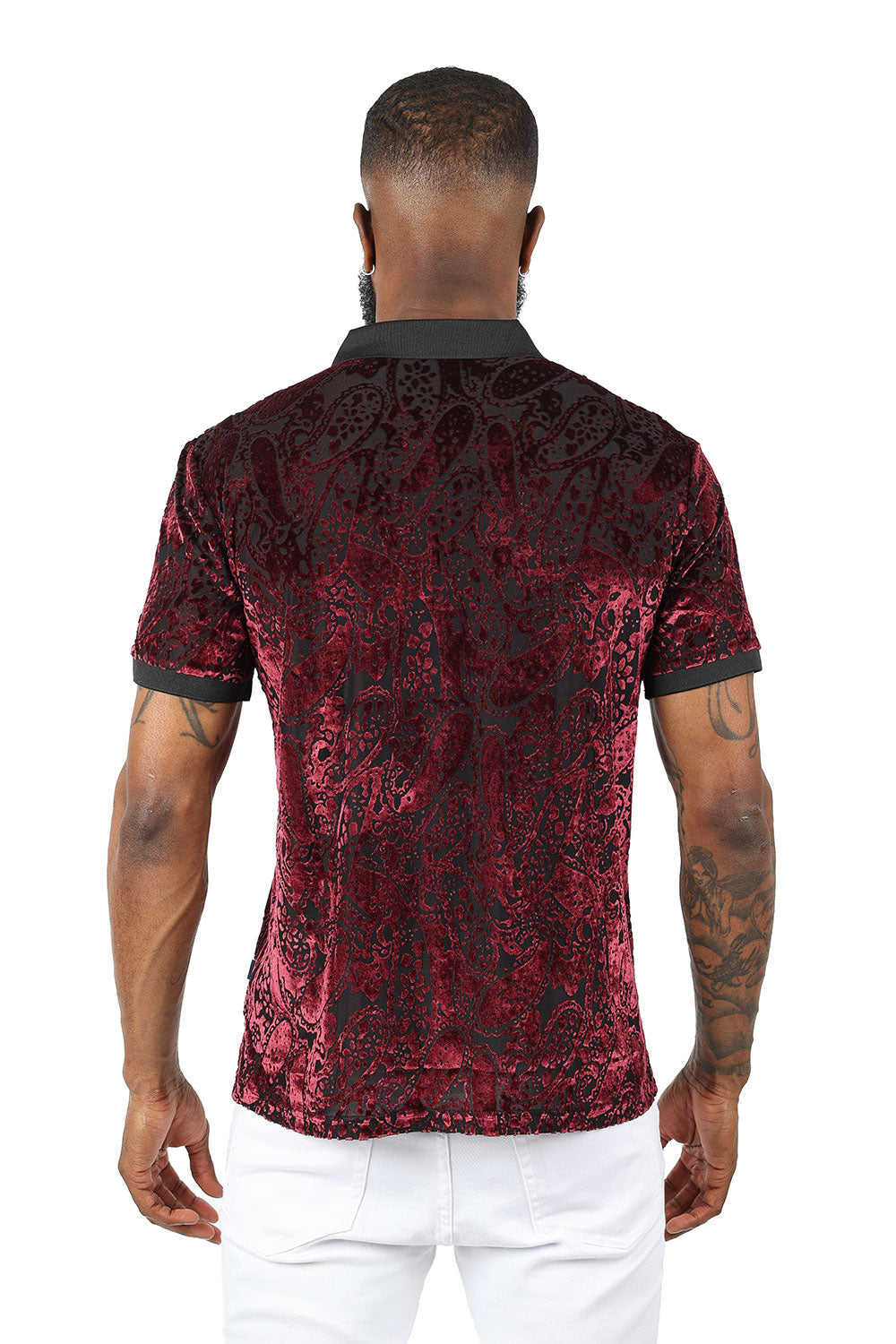 Barabas Men's Floral Paisley Short Sleeve Polo Shirts 3PP836 Wine