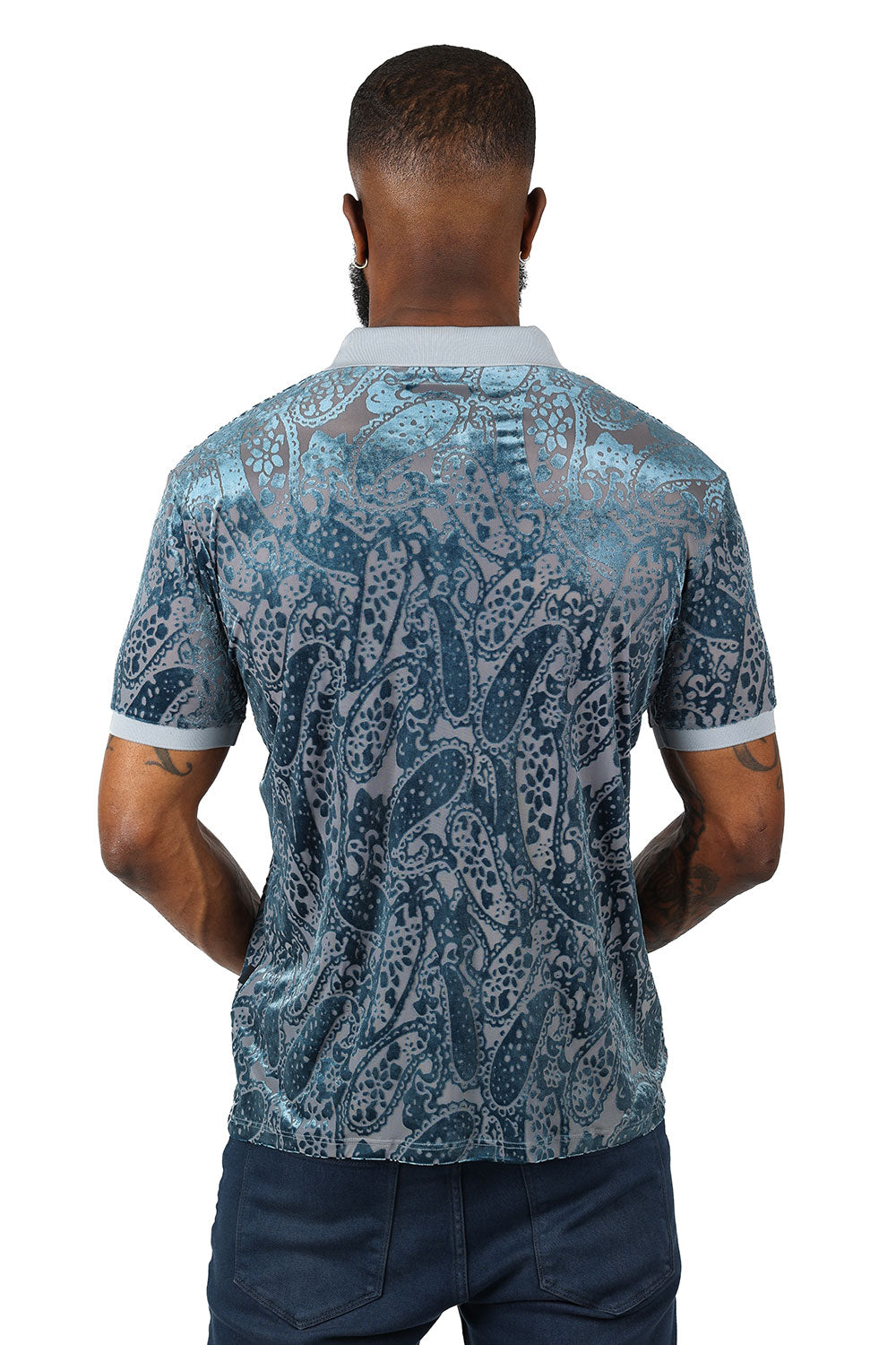 Barabas Men's Floral Paisley Short Sleeve Polo Shirts 3PP836 Teal