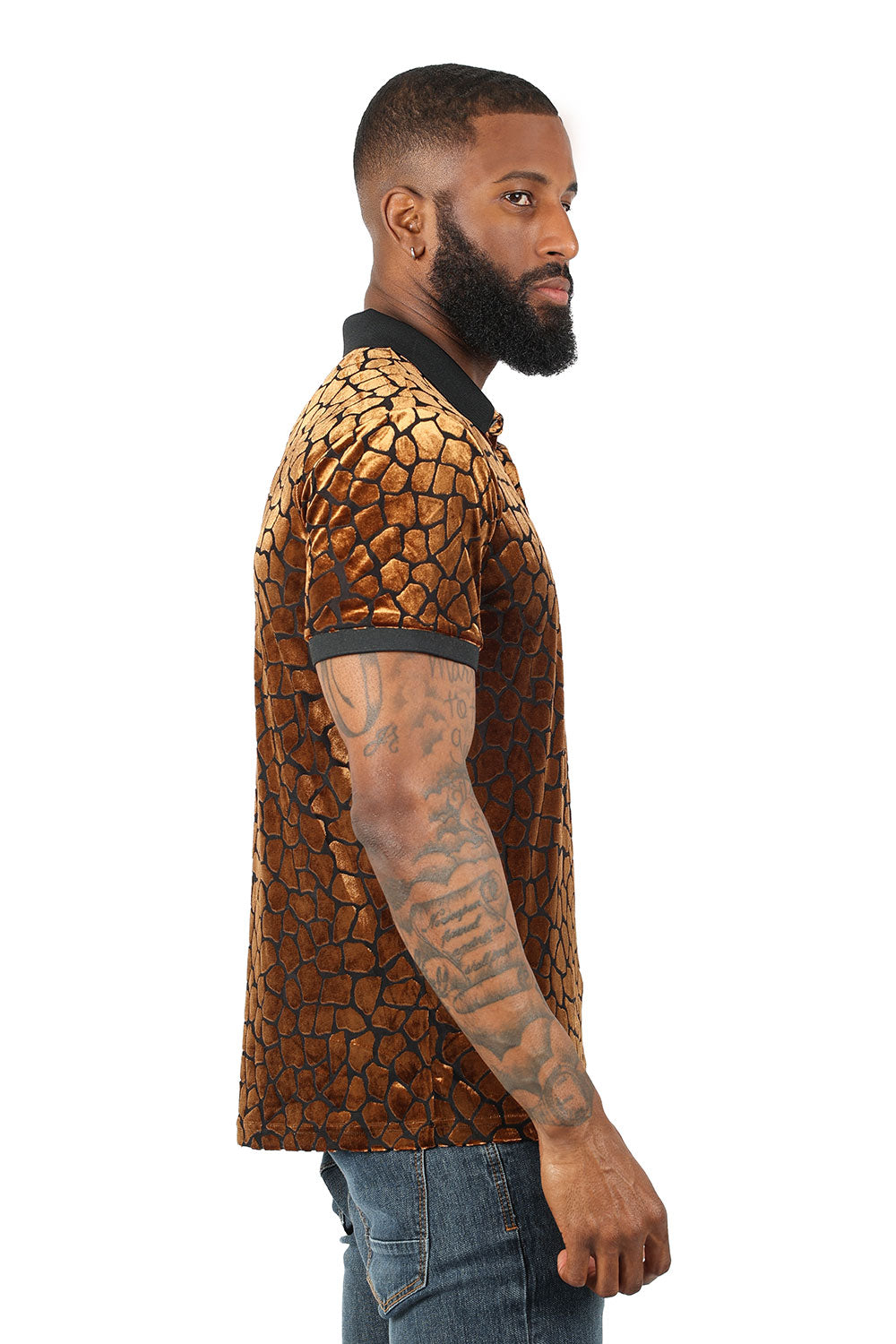 BARABAS Men's Leopard See Through Short Sleeve Polo Shirts 3PP838 Gold