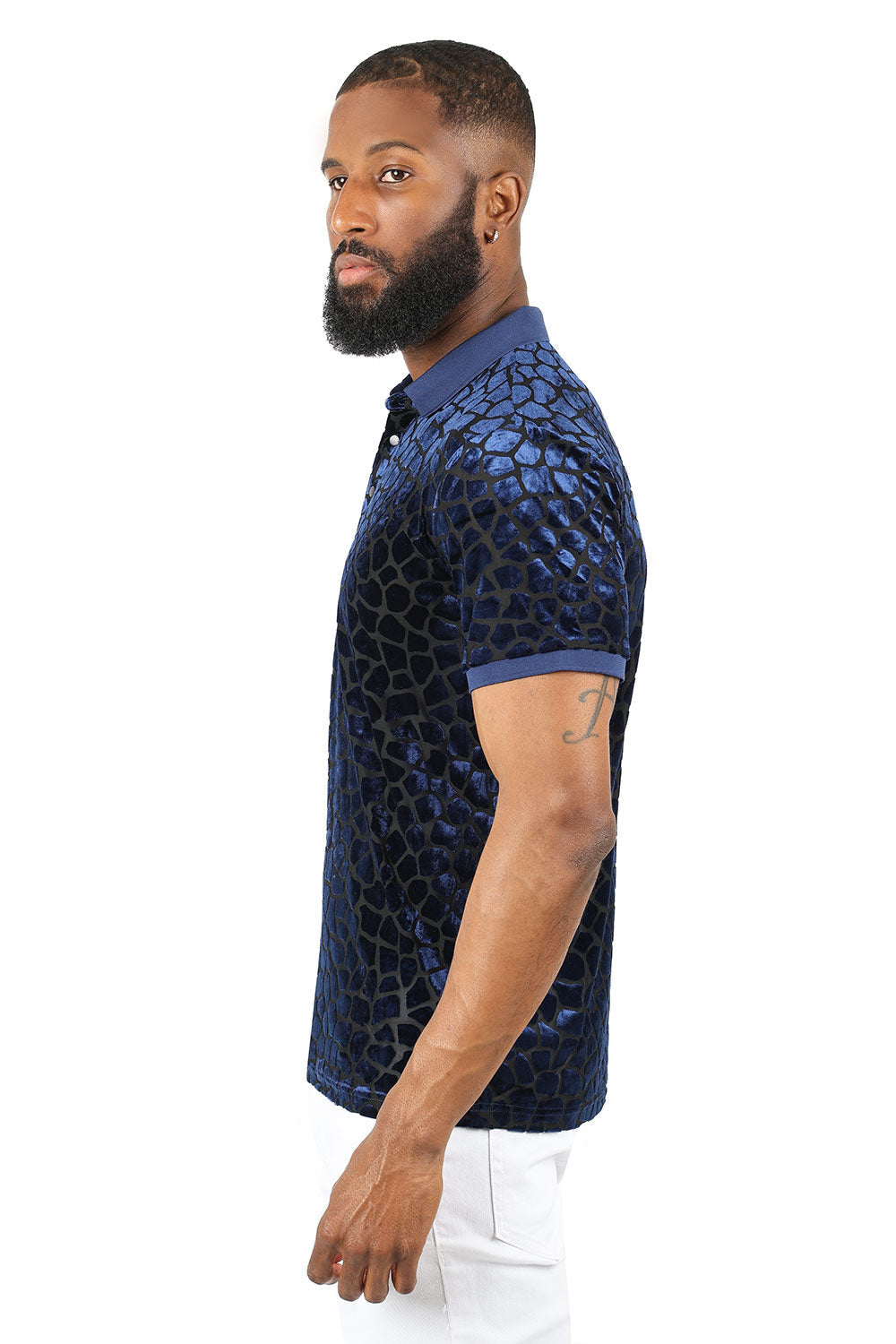 BARABAS Men's Leopard See Through Short Sleeve Polo Shirts 3PP838 Navy