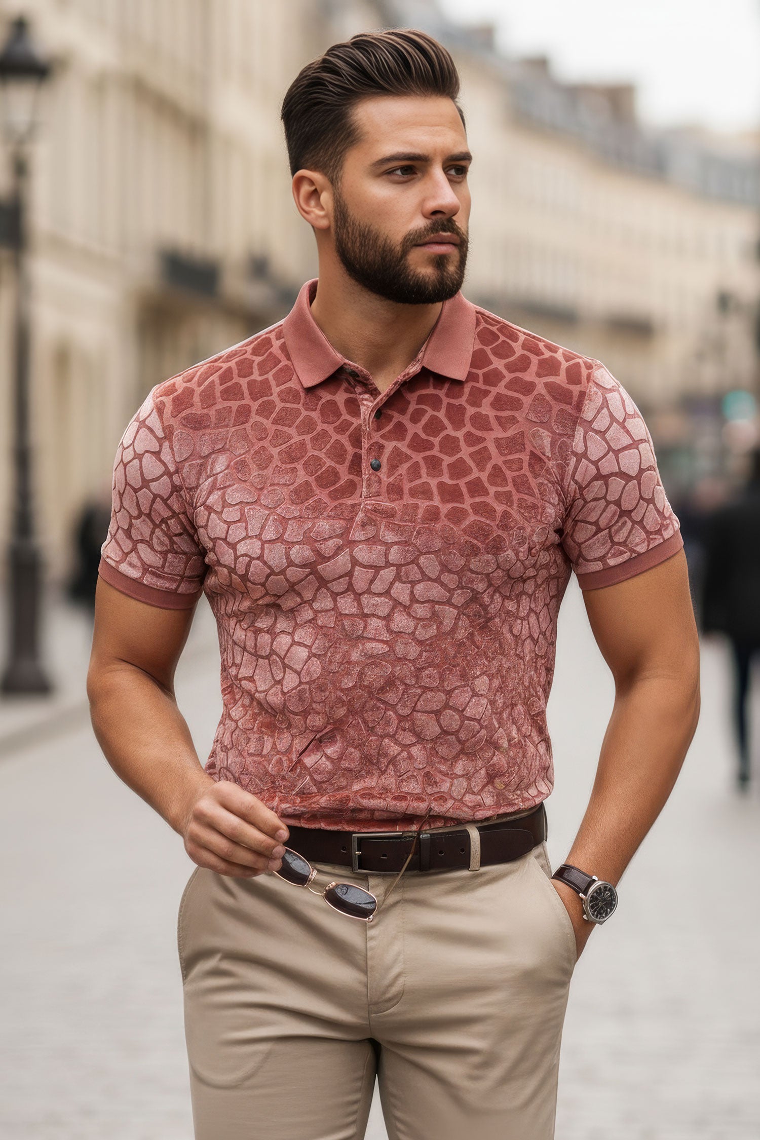BARABAS Men's Leopard See Through Short Sleeve Polo Shirts 3PP838 Peach