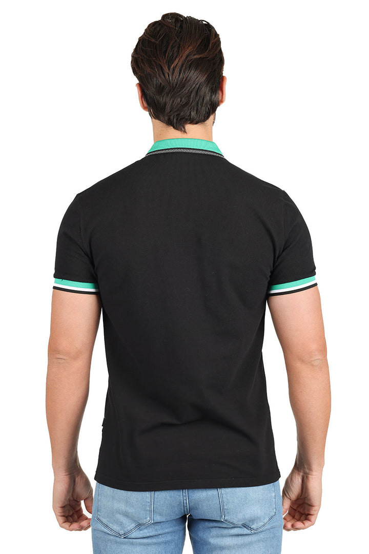 BARABAS Men's Premium Solid Color Short Sleeve Polo shirts 3PP839 Black Green