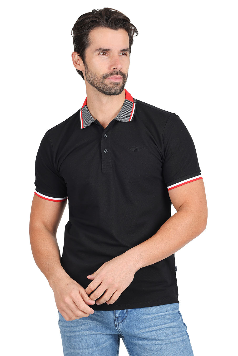 BARABAS Men's Premium Solid Color Short Sleeve Polo shirts 3PP839 Black Red