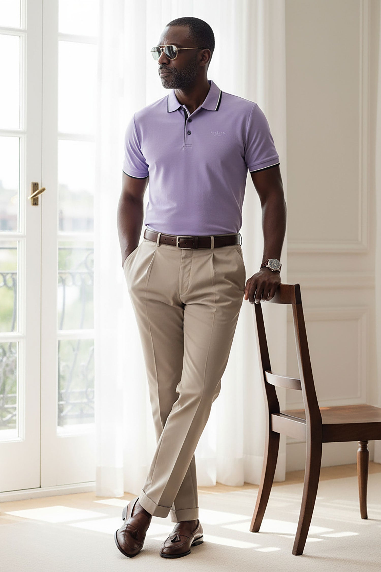Barabas Men's Solid Color Cotton Short Sleeve Polo Shirts 3PS125 Lavender 