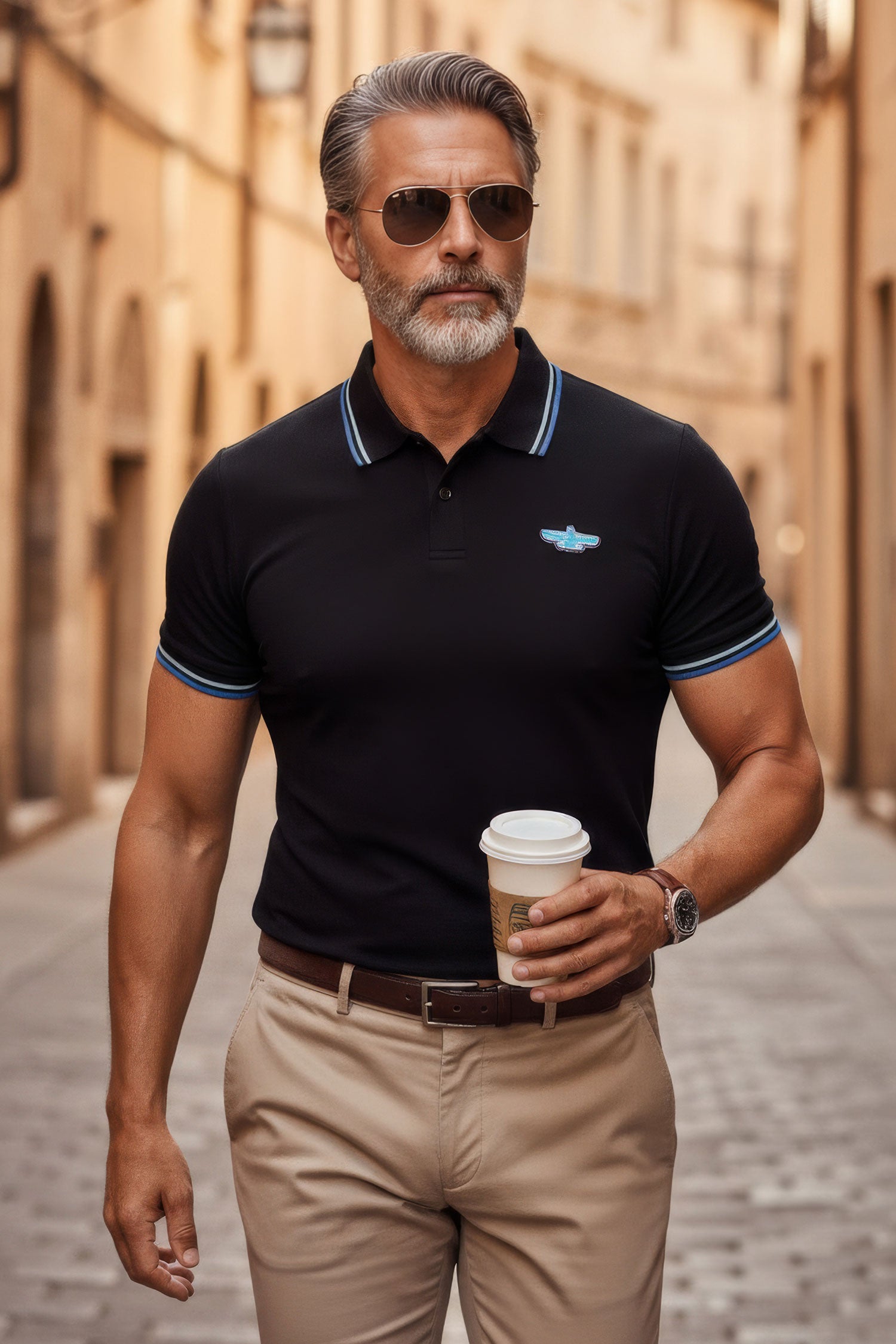 Barabas Men's Solid Color Linear Collar and Cuff Polo Shirts 3PS126 Black