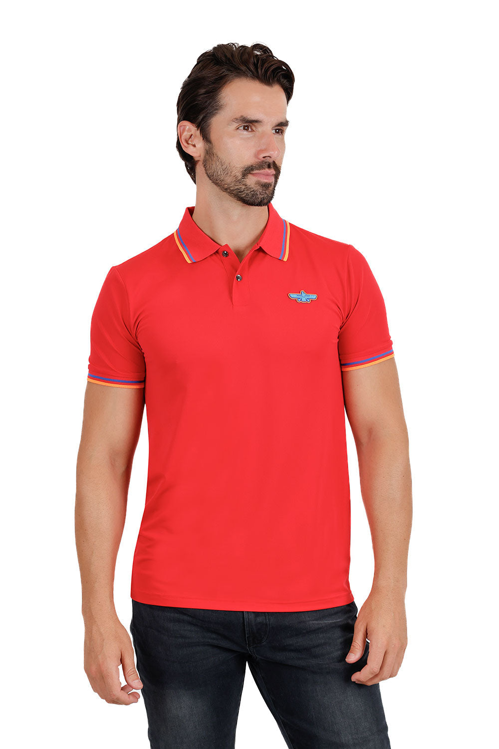 Barabas Men's Solid Color Linear Collar and Cuff Polo Shirts 3PS126 Red