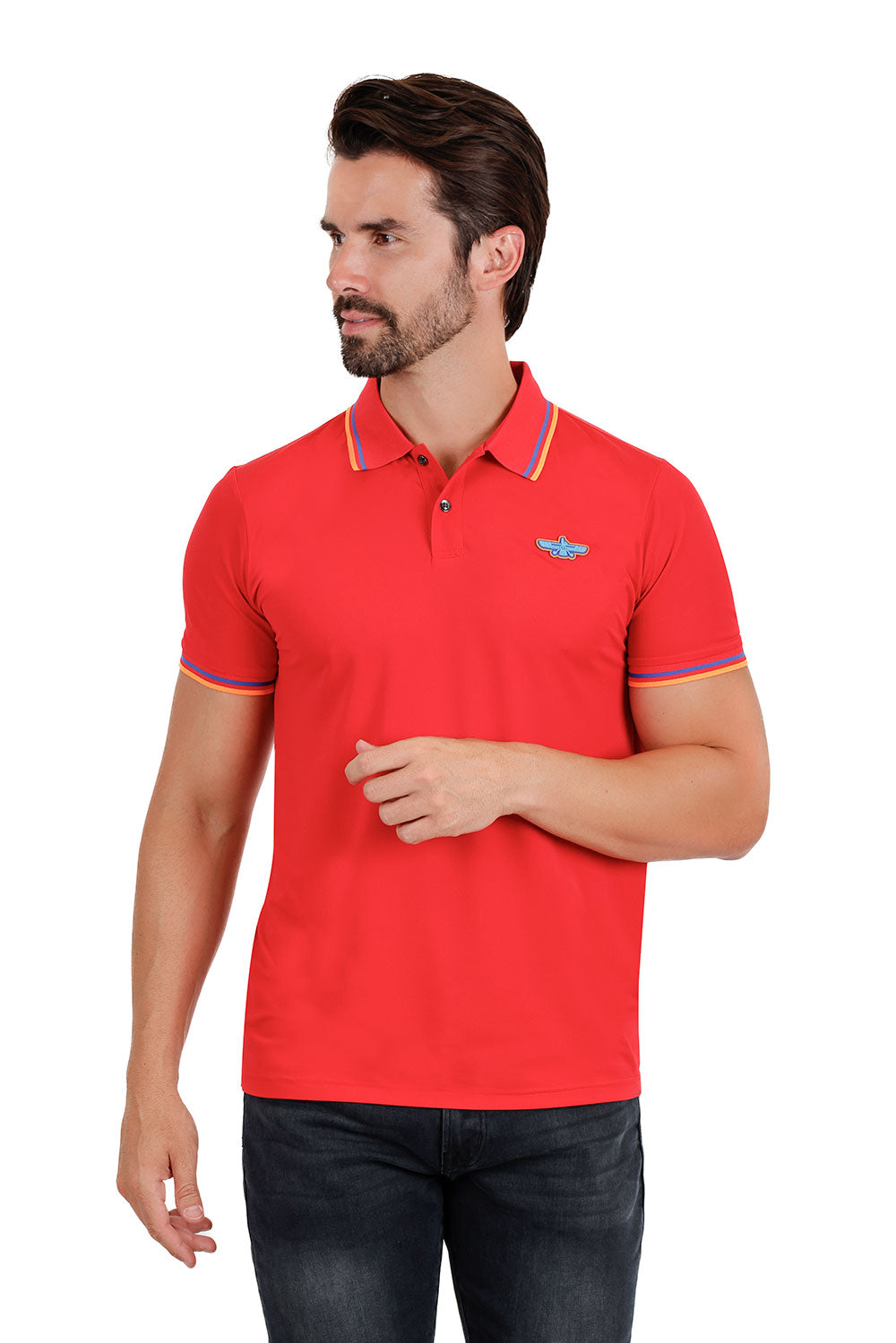 Barabas Men's Solid Color Linear Collar and Cuff Polo Shirts 3PS126 Red