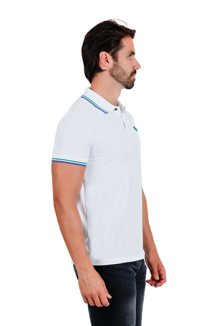 Barabas Men's Solid Color Linear Collar and Cuff Polo Shirts 3PS126 White