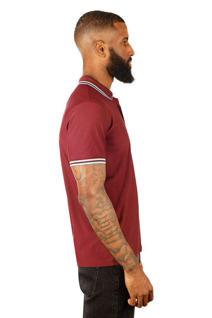 Barabas Men's Solid Color Linear Collar and Cuff Polo Shirts 3PS127 Burgundy