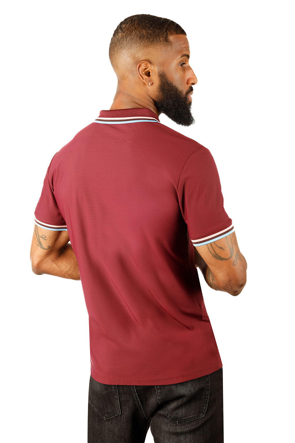 Barabas Men's Solid Color Linear Collar and Cuff Polo Shirts 3PS127 Burgundy