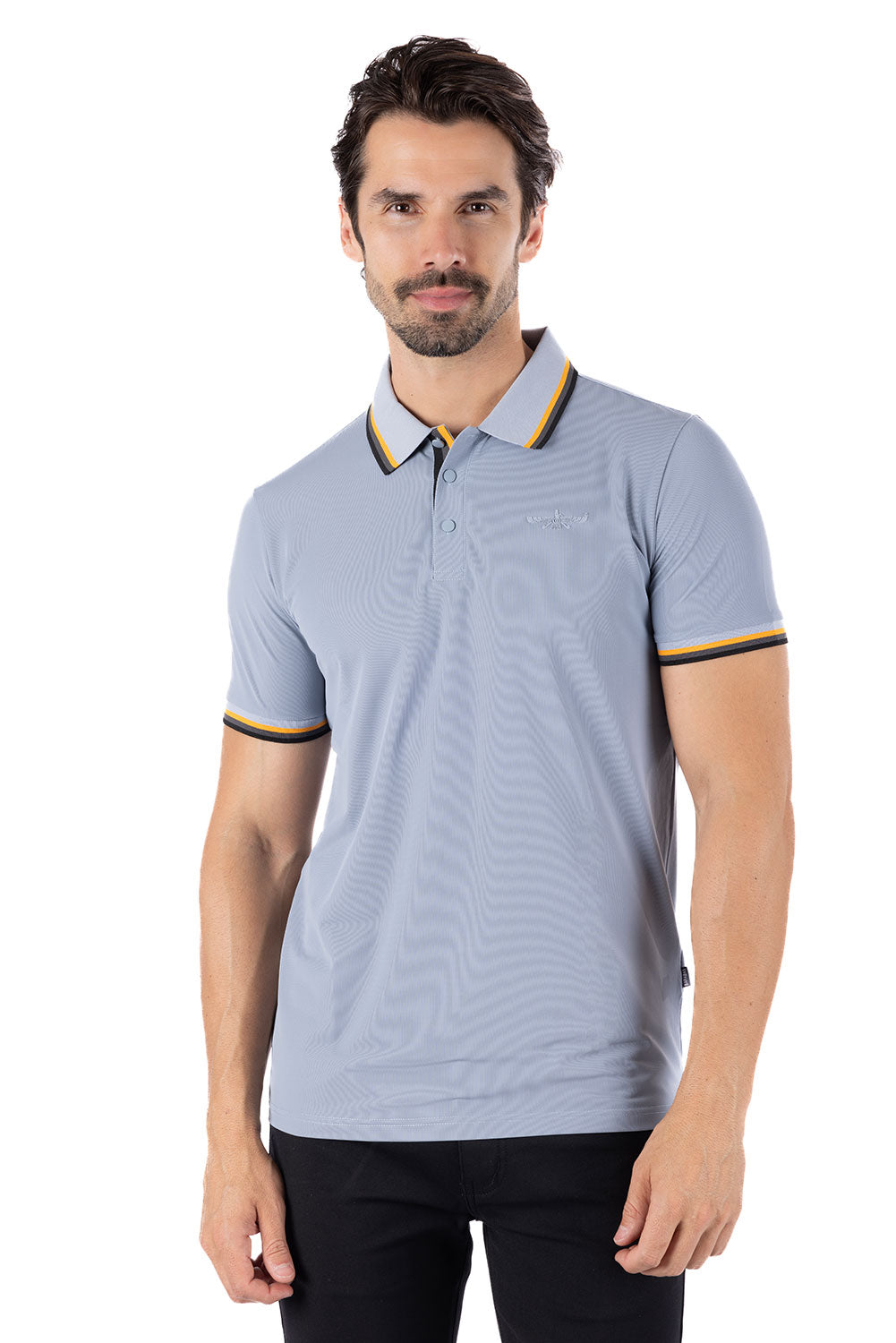 Barabas Men's Solid Color Linear Collar and Cuff Polo Shirts 3PS127 Light Grey