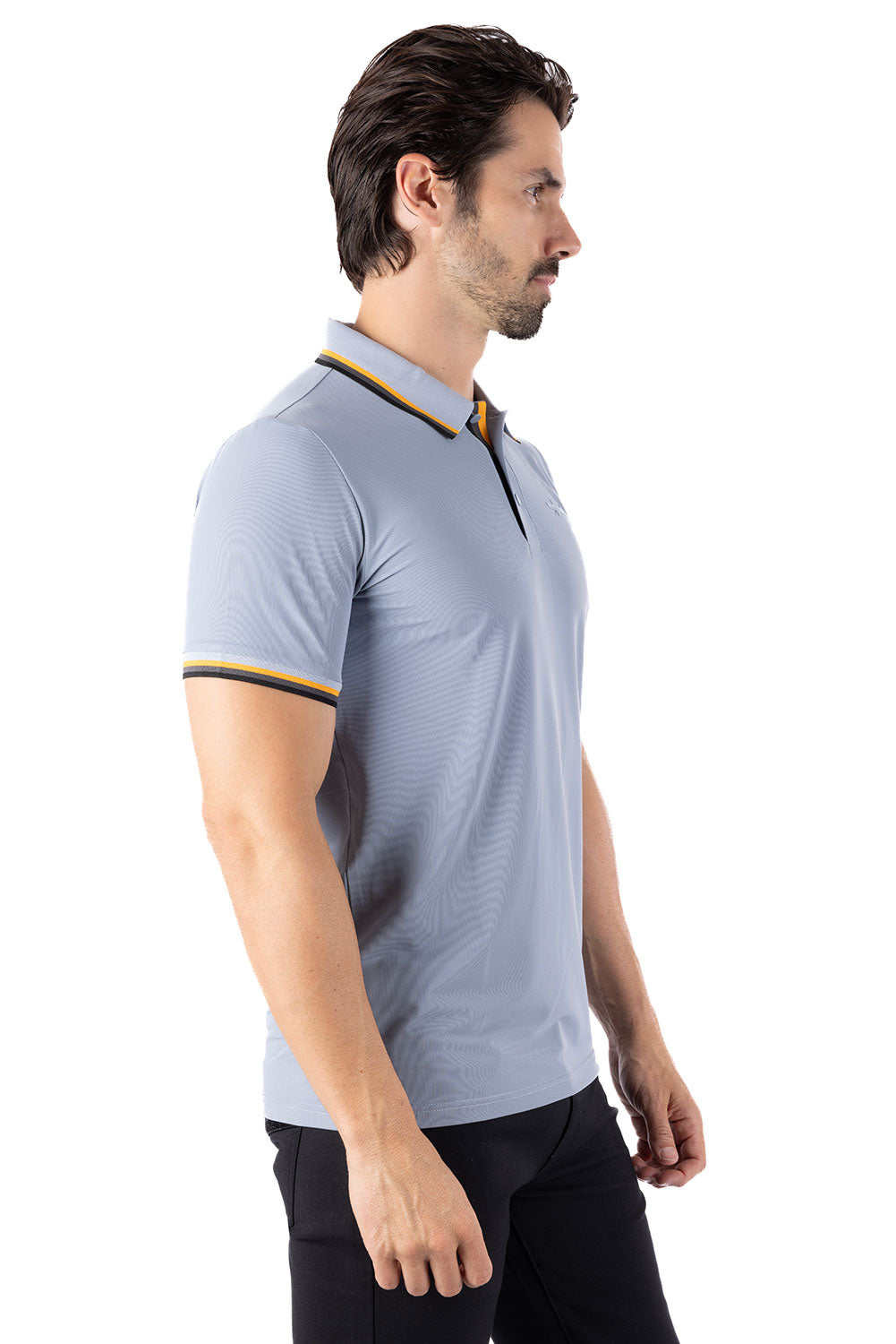 Barabas Men's Solid Color Linear Collar and Cuff Polo Shirts 3PS127 Light Grey
