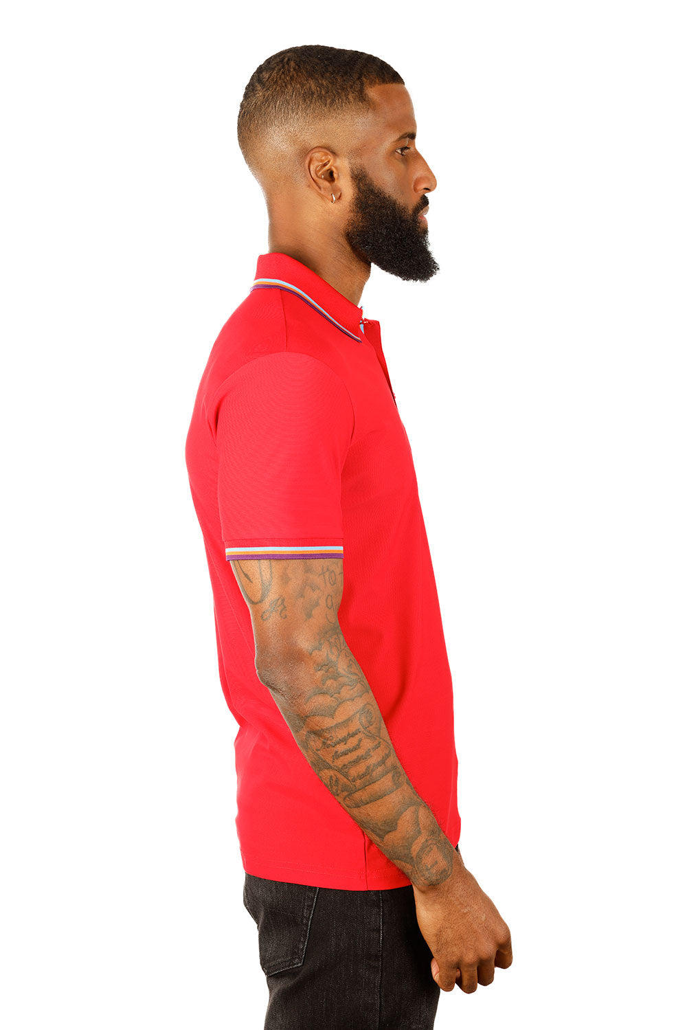 Barabas Men's Solid Color Linear Collar and Cuff Polo Shirts 3PS127 Red