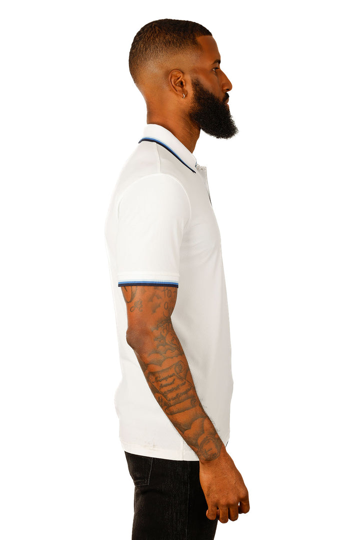 Barabas Men's Solid Color Linear Collar and Cuff Polo Shirts 3PS127 White