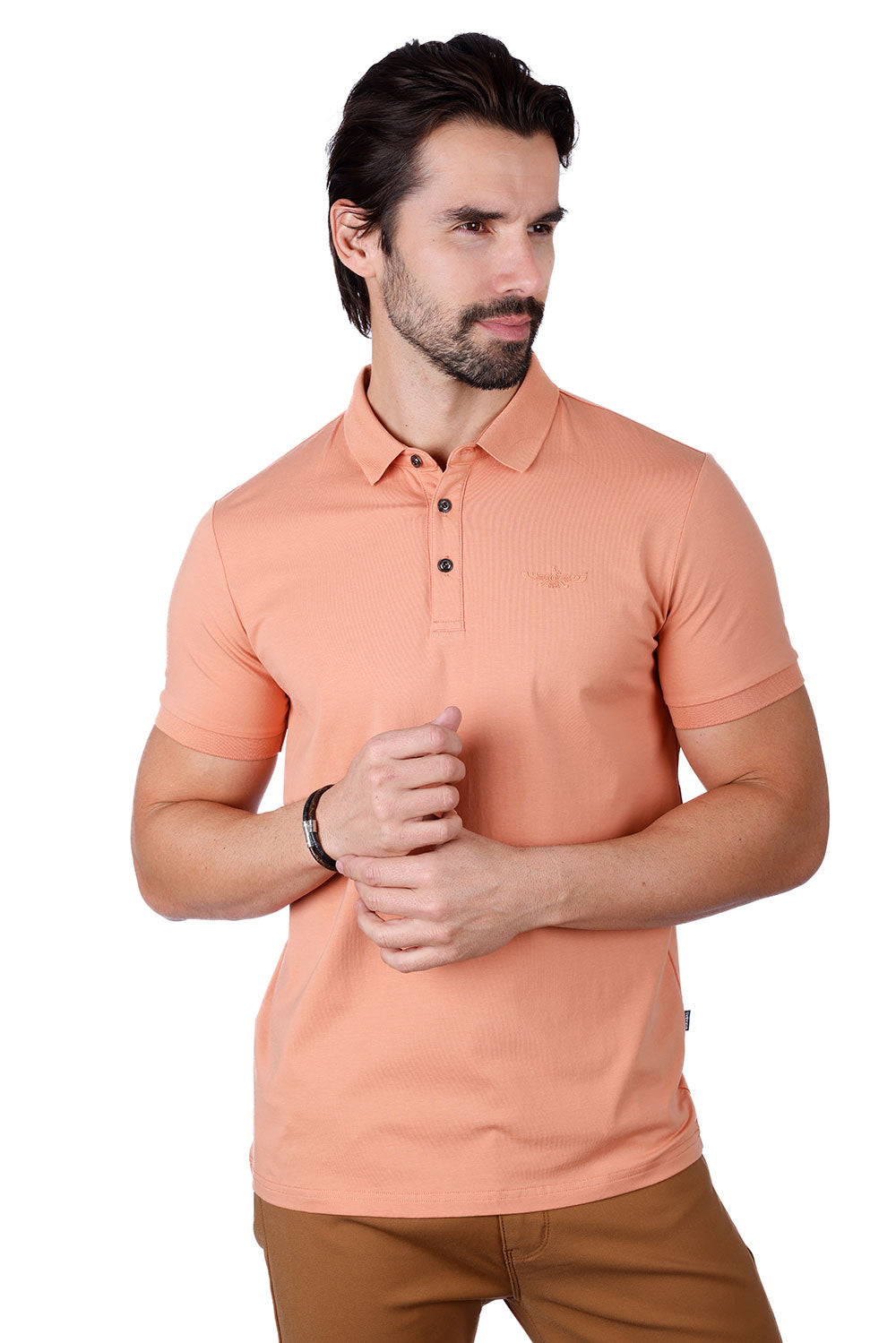 Barabas Men's Solid Color Premium Short Sleeve Logo polo Shirts 3PS128 Pink