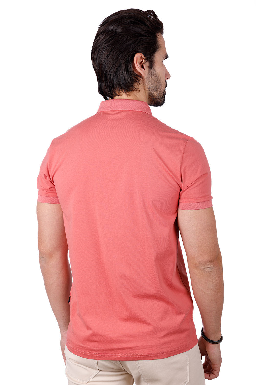 Barabas Men's Solid Color Premium Short Sleeve Logo polo Shirts 3PS128 Coral