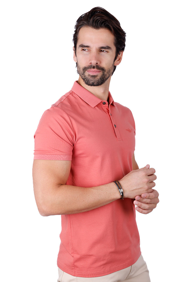 Barabas Men's Solid Color Premium Short Sleeve Logo polo Shirts 3PS128 Coral
