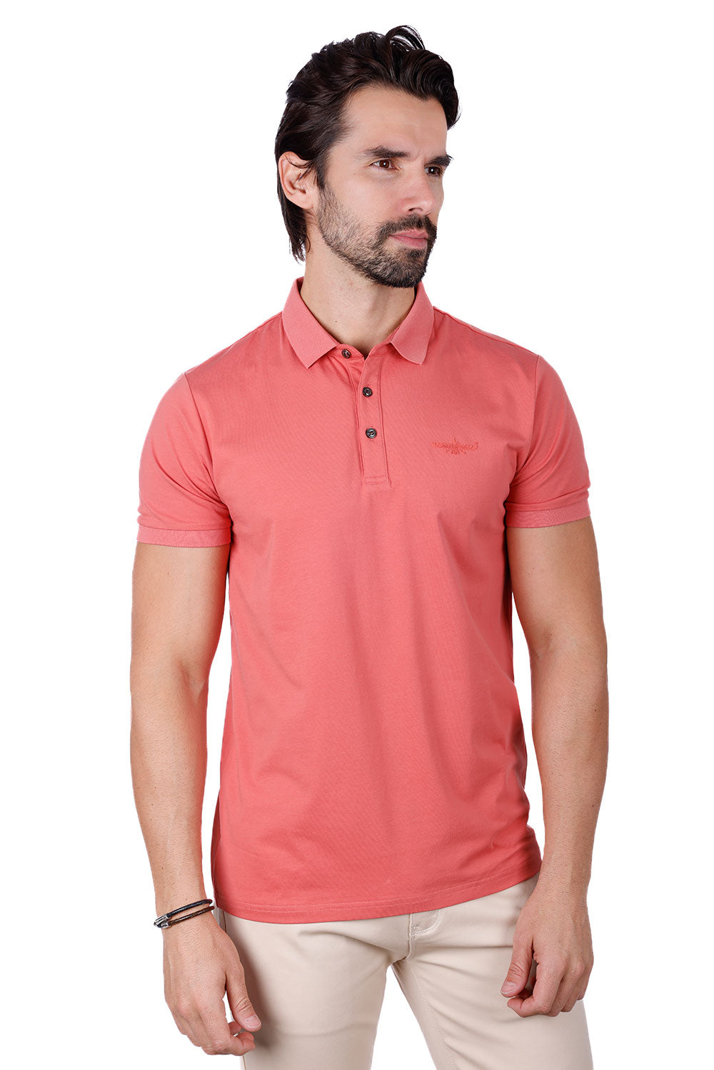 Barabas Men's Solid Color Premium Short Sleeve Logo polo Shirts 3PS128 Coral