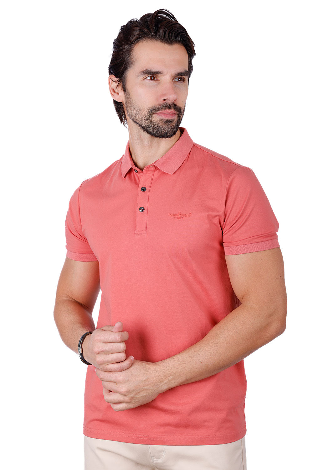 Barabas Men's Solid Color Premium Short Sleeve Logo polo Shirts 3PS128 Coral