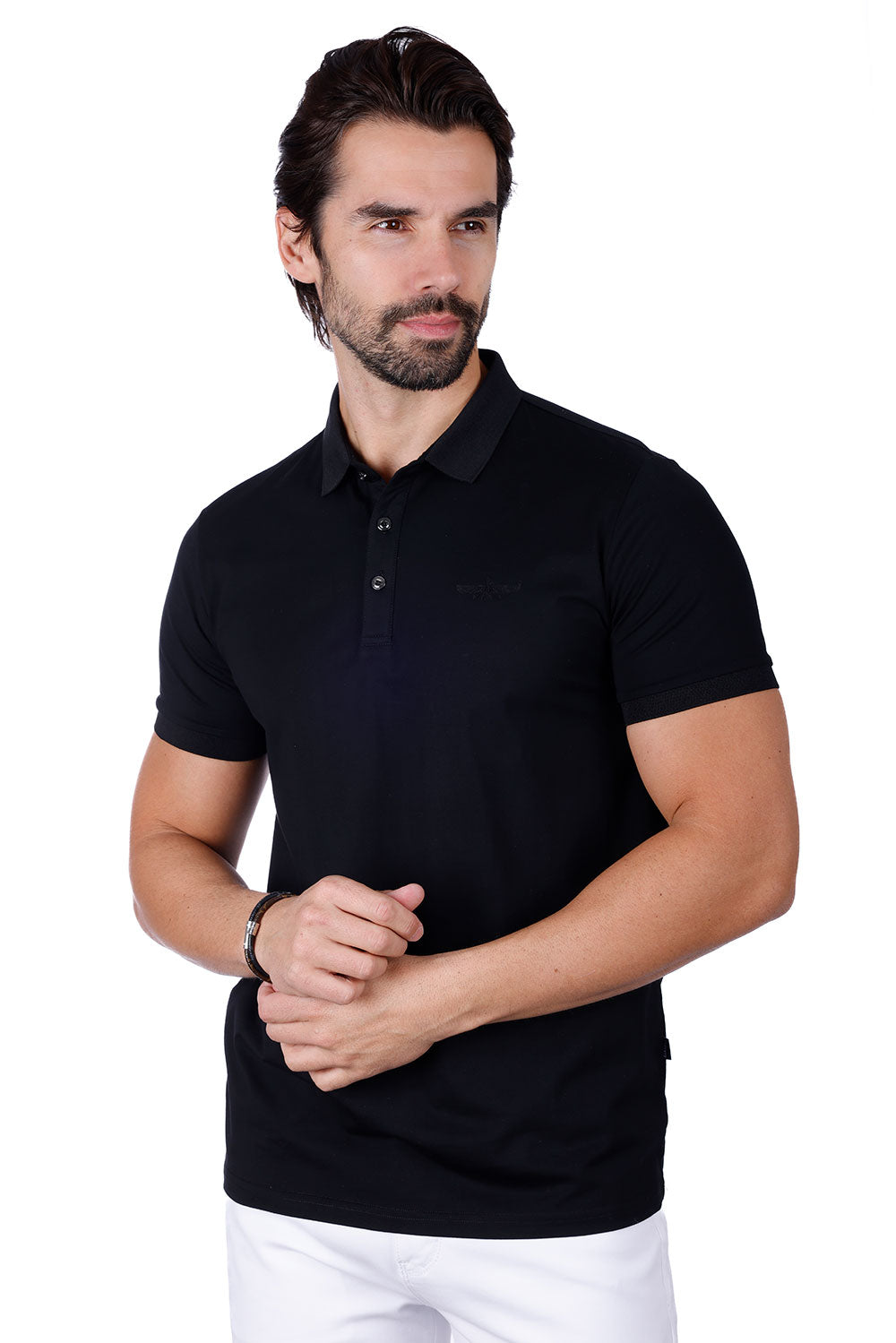 Barabas Men's Solid Color Premium Short Sleeve Logo polo Shirts 3PS128 Black