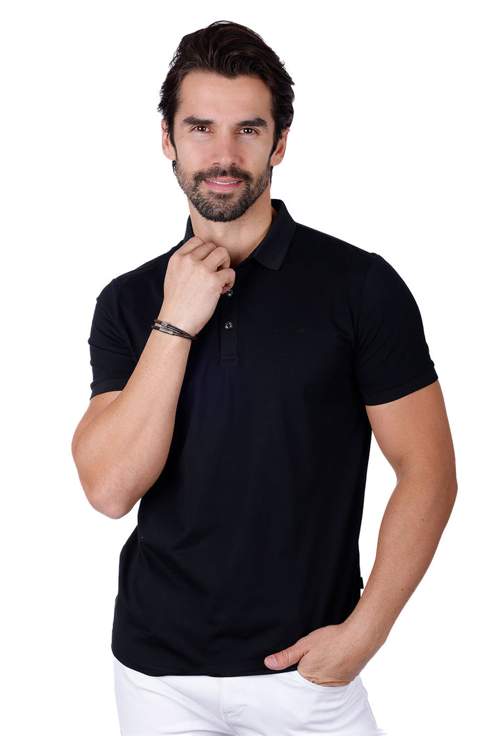 Barabas Men's Solid Color Premium Short Sleeve Logo polo Shirts 3PS128 Black