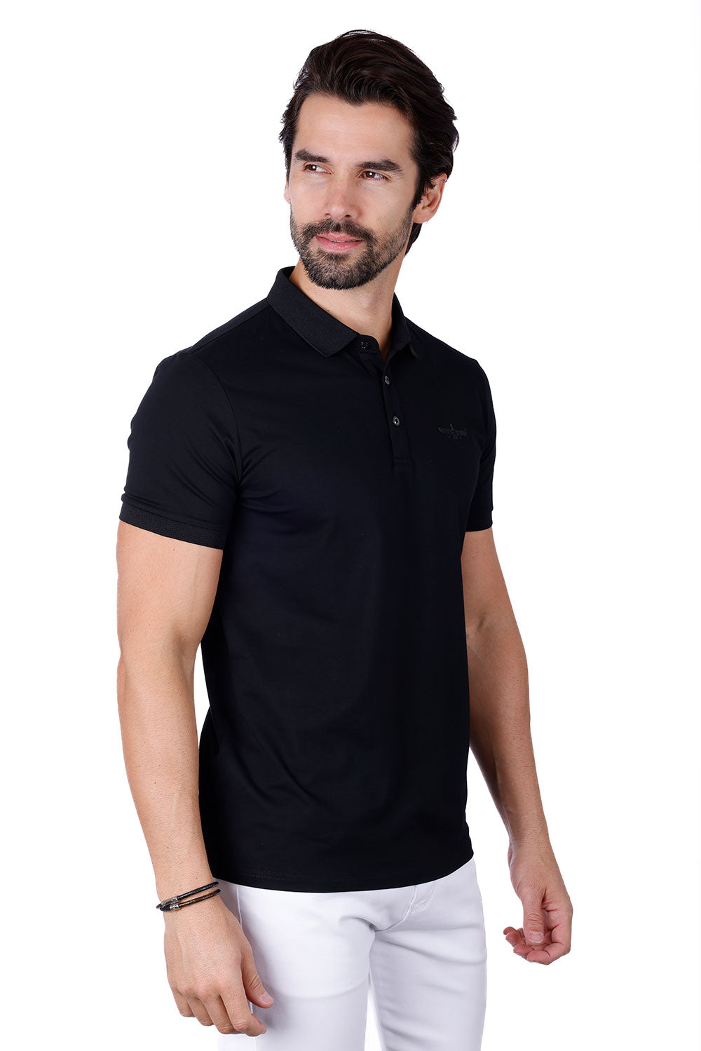 Barabas Men's Solid Color Premium Short Sleeve Logo polo Shirts 3PS128 Black