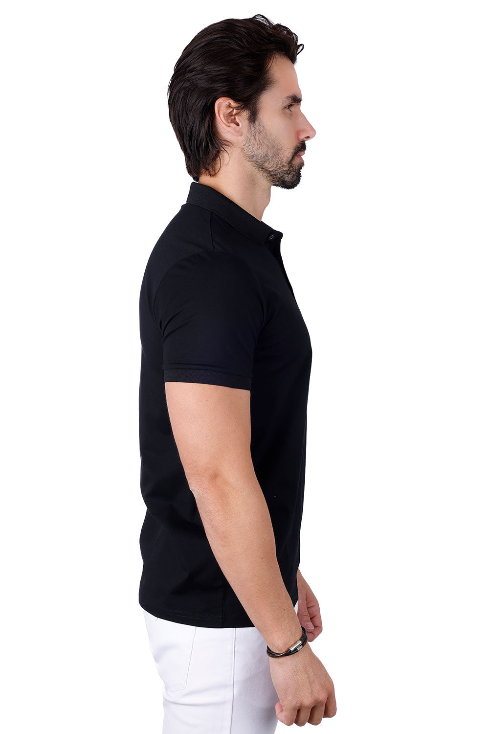 Barabas Men's Solid Color Premium Short Sleeve Logo polo Shirts 3PS128 Black