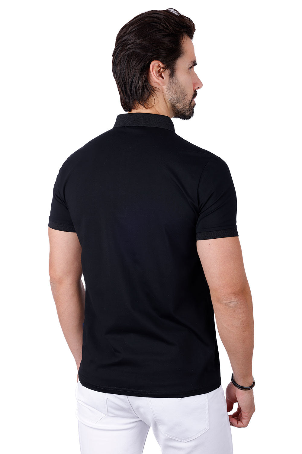 Barabas Men's Solid Color Premium Short Sleeve Logo polo Shirts 3PS128 Black