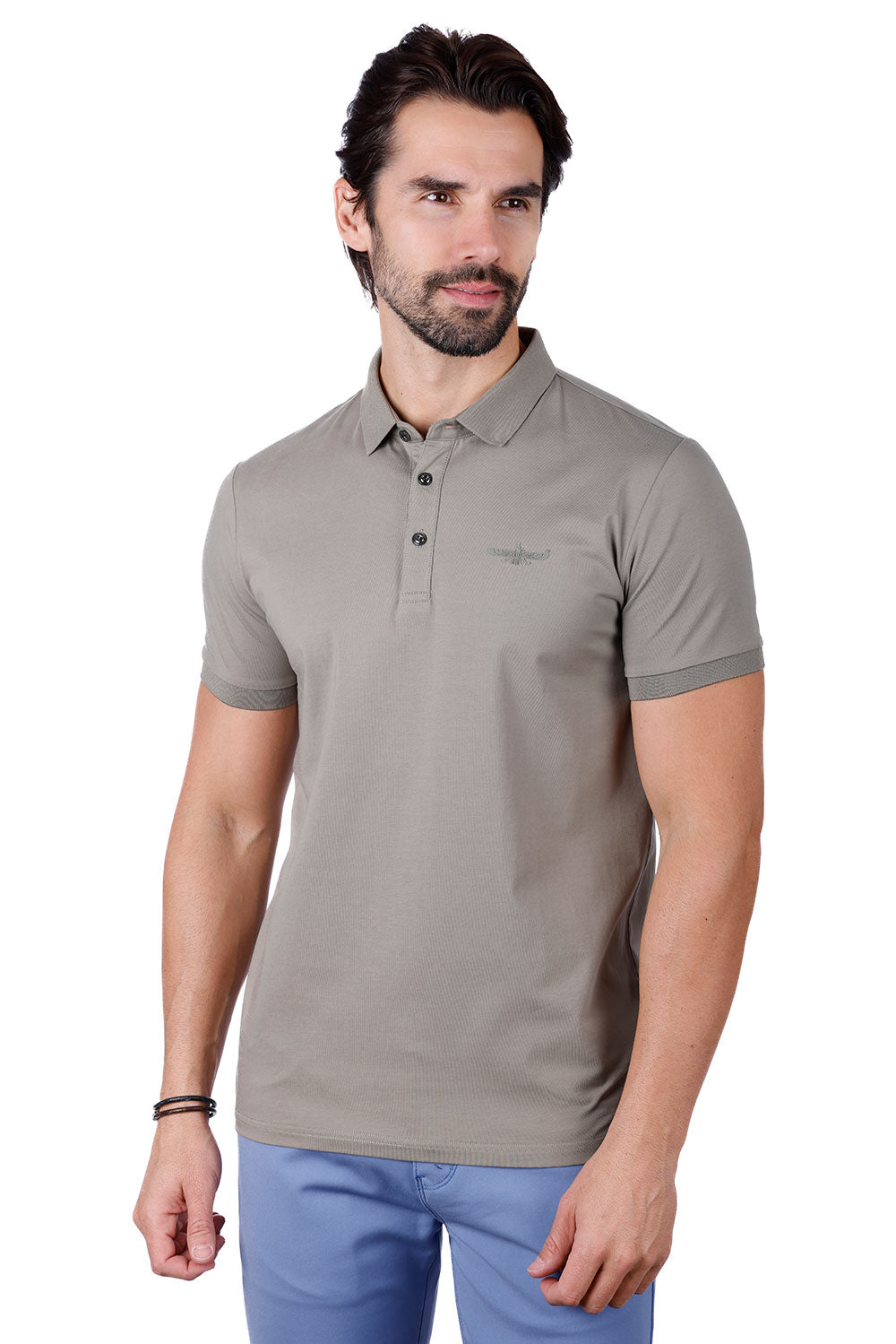 Barabas Men's Solid Color Premium Short Sleeve Logo polo Shirts 3PS128 Charcoal