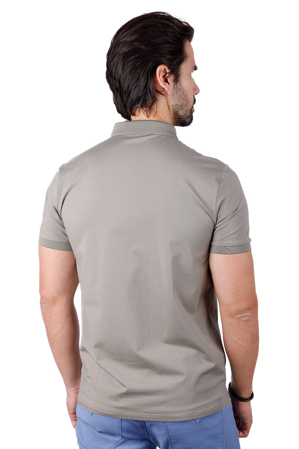 Barabas Men's Solid Color Premium Short Sleeve Logo polo Shirts 3PS128 Gray