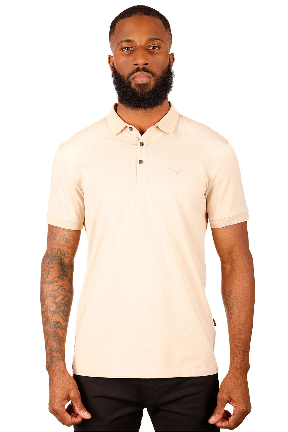 Barabas Men's Solid Color Premium Short Sleeve Logo polo Shirts 3PS128 Cream