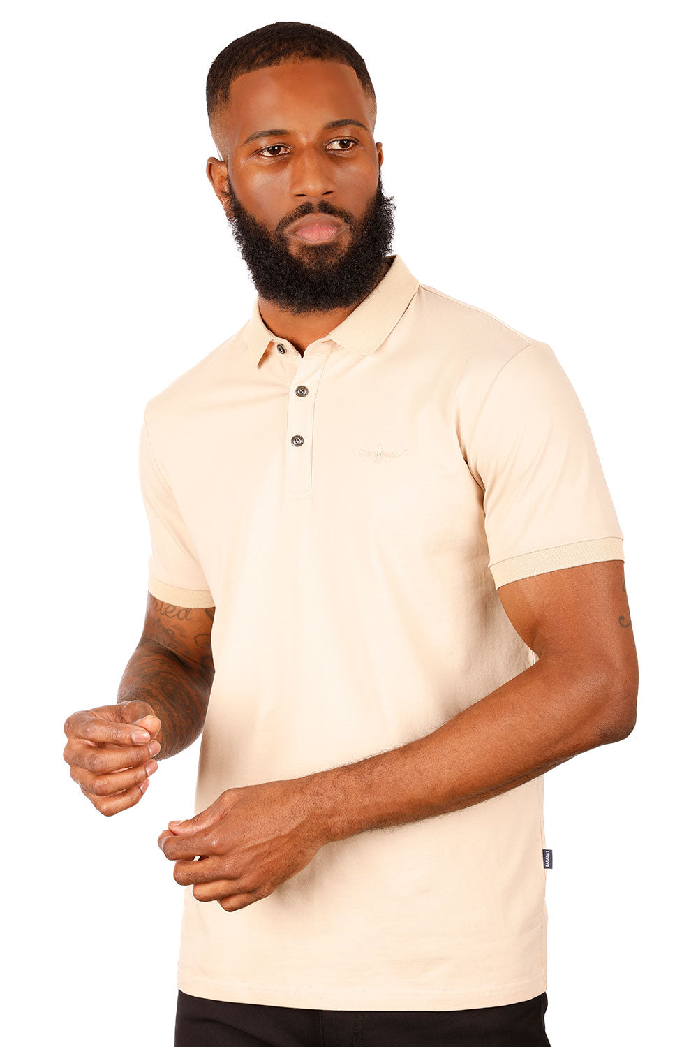 Barabas Men's Solid Color Premium Short Sleeve Logo polo Shirts 3PS128 Cream